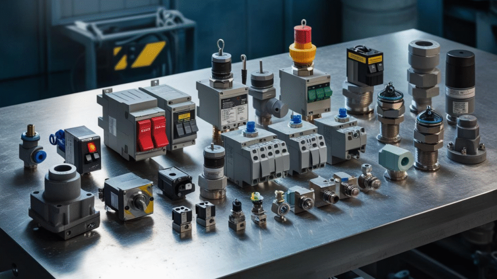 Electrical & Mechanical Components: Switches, sensors, control panels, hydraulic fittings, and pneumatic parts tailored to OEM or aftermarket specs.